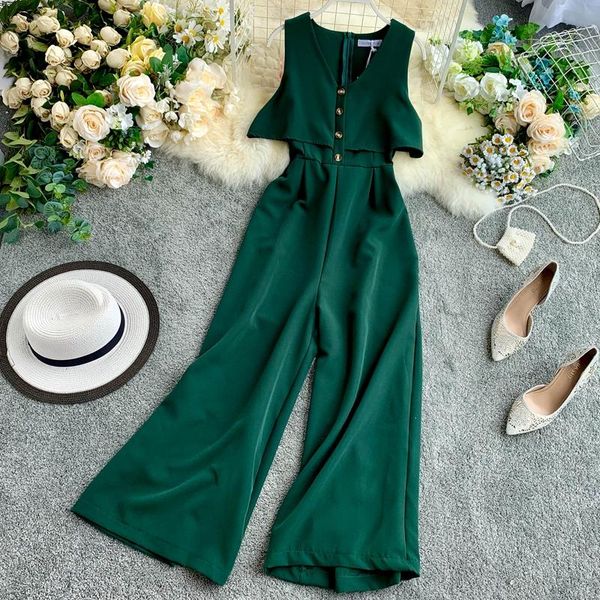 women's jumpsuits & rompers 2021 summer single breasted sleeveless ladies slim wide-leg fashion, Black;white
women's jumpsuits & rompers 2021 summer single breasted sleeveless ladies slim wide-leg fashion, Black;white