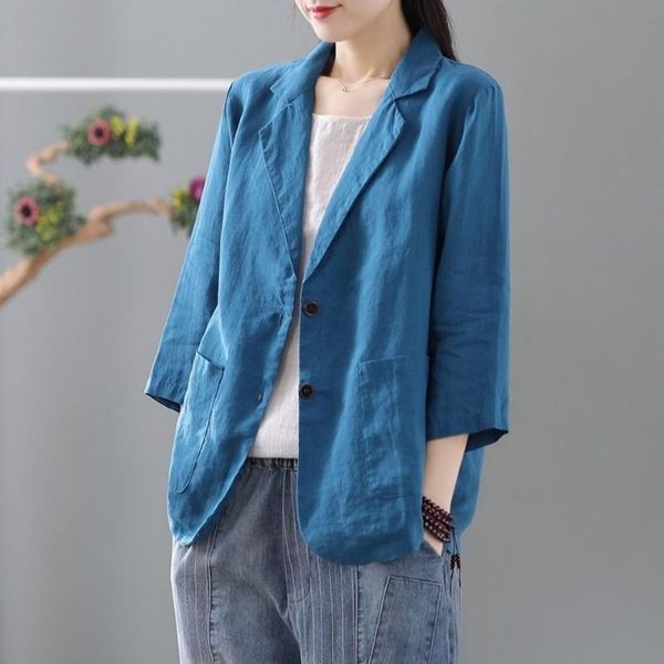 women's suits & blazers female vintage coat casual suit thin short jacket linen three quarter sleeve loose cardigan women summer 2021, White;black
women's suits & blazers female vintage coat casual suit thin short jacket linen three quarter sleeve loose cardigan women summer 2021, White;black