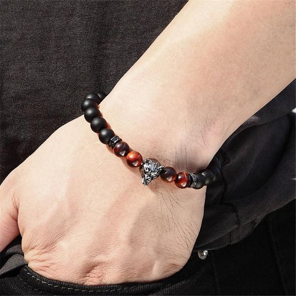 beaded, strands 8mm red tiger eye frosted stone micro-inlaid zircon wolf head elastic men's beaded bracelet, Black
beaded, strands 8mm red tiger eye frosted stone micro-inlaid zircon wolf head elastic men's beaded bracelet, Black