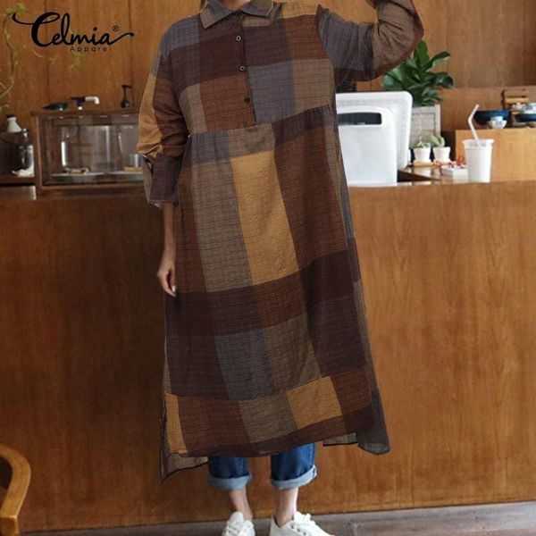 women's dresses celmia retro plaid midi autumn office shirt dress long sleeve vestido fashion loose lapel casual, Black;gray
women's dresses celmia retro plaid midi autumn office shirt dress long sleeve vestido fashion loose lapel casual, Black;gray