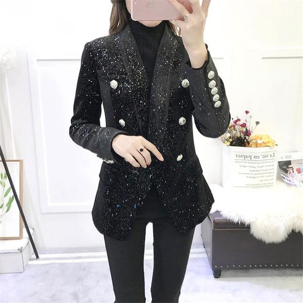women's suits & blazers fashion 2021 runway women shawl collar long sleeve glitter sequins double breasted blazer outerwear, White;black
women's suits & blazers fashion 2021 runway women shawl collar long sleeve glitter sequins double breasted blazer outerwear, White;black