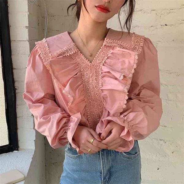 spring sweet v-neck blouse female ruffled ruffle stitching heavy lace blusa loose puff sleeve shirt c319 210507, White
spring sweet v-neck blouse female ruffled ruffle stitching heavy lace blusa loose puff sleeve shirt c319 210507, White