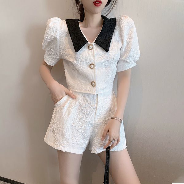 shorts korean fahsion set summer women pearl lapel buttons puff short shirt and long leg two sets of parts wgxs, White;black
shorts korean fahsion set summer women pearl lapel buttons puff short shirt and long leg two sets of parts wgxs, White;black