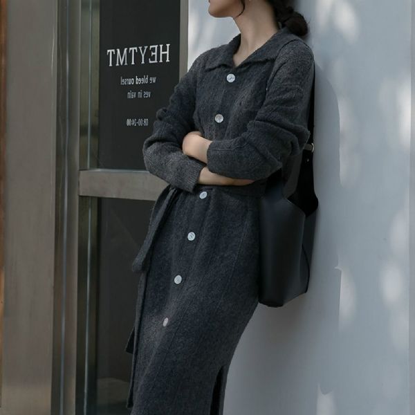oversized long knit women maxi straight dress thick warm turn-down collar sweater autumn winter button party 210603, Black;gray
oversized long knit women maxi straight dress thick warm turn-down collar sweater autumn winter button party 210603, Black;gray