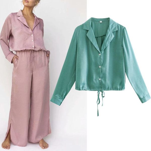 women's blouses & shirts summer style glossy drawstring waist long-sleeved shirt simple and comfortable home chic female top, White
women's blouses & shirts summer style glossy drawstring waist long-sleeved shirt simple and comfortable home chic female top, White