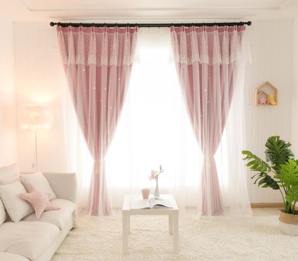 korean double pink princess curtains for living room hollow stars lace bedroom shade curtain tulle cloth & drapes 
korean double pink princess curtains for living room hollow stars lace bedroom shade curtain tulle cloth & drapes