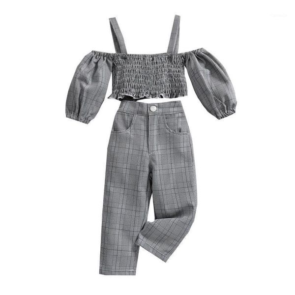 clothing sets 1-5y fashion children kids baby girls summer clothes outfits plaid puff sleeve off shoulder strap pants set, White
clothing sets 1-5y fashion children kids baby girls summer clothes outfits plaid puff sleeve off shoulder strap pants set, White