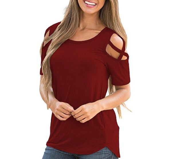 exclusive 2019 women's solid color cotton casual perforated shoulder tie t-shirt, White
exclusive 2019 women's solid color cotton casual perforated shoulder tie t-shirt, White