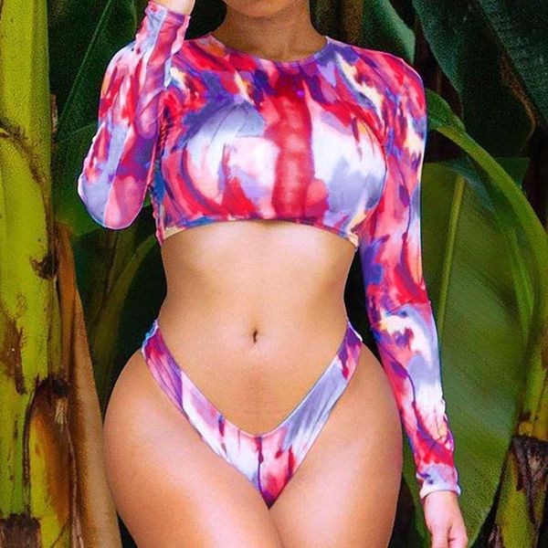 women's swimwear summer bikini 2021 tie dye printed long sleeve high waist split swimsuits beachwear stroj kapielowy damski, White;black
women's swimwear summer bikini 2021 tie dye printed long sleeve high waist split swimsuits beachwear stroj kapielowy damski, White;black