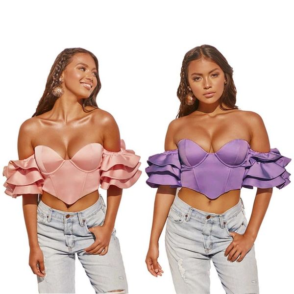 women's blouses & shirts satin bustier corset and women ruffles off shoulder backless crop, White
women's blouses & shirts satin bustier corset and women ruffles off shoulder backless crop, White