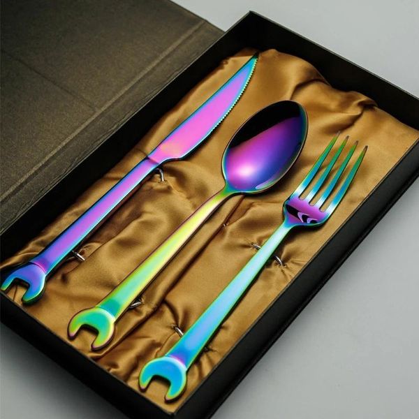 dinnerware sets 304 stainless steel tableware creative wrench cutlery fork black gold plated spoon gift set
dinnerware sets 304 stainless steel tableware creative wrench cutlery fork black gold plated spoon gift set