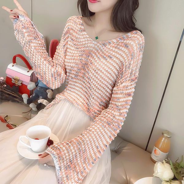 women's sweaters 2021 spring korean sweet long sleeved v-neck loose hollow out hit color sweater women pullover jumper casaco feminino, White;black
women's sweaters 2021 spring korean sweet long sleeved v-neck loose hollow out hit color sweater women pullover jumper casaco feminino, White;black