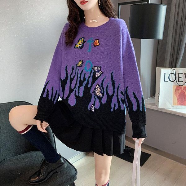 women's sweaters harajuku fall winter flame knit sweater butterfly applique ladies pullover casual loose streetwear 2021, White;black
women's sweaters harajuku fall winter flame knit sweater butterfly applique ladies pullover casual loose streetwear 2021, White;black