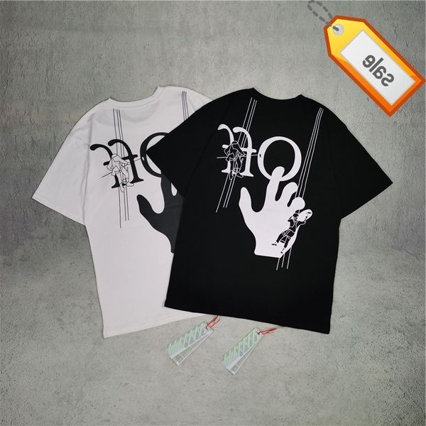 trendy off palm graffiti letter printed short sleeve t-shirt european loose walking style, White;black 
trendy off palm graffiti letter printed short sleeve t-shirt european loose walking style, White;black