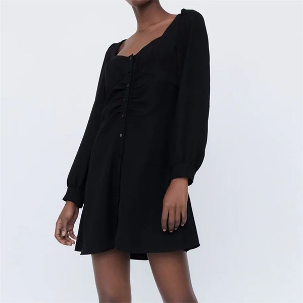women summer dresses vintage mini single-breasted vestidos square collar long sleeve female casual elegant 210422, Black;gray
women summer dresses vintage mini single-breasted vestidos square collar long sleeve female casual elegant 210422, Black;gray