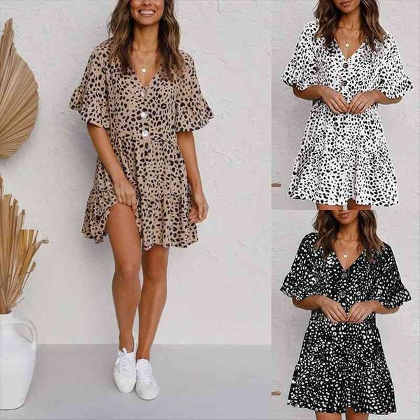 dot printing mini casual women dresses half ruffles sleeve v neck button down loose fitting wild summer for vacation, Black;gray
dot printing mini casual women dresses half ruffles sleeve v neck button down loose fitting wild summer for vacation, Black;gray