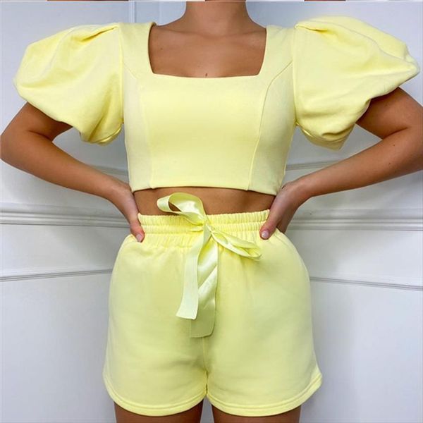 Square Collar Solid Shorts Set Womens Tracksuits Puff Sleeve Crop Top Lace Up Short Trousers Ladies Outfits Summer Elegant Fashion, Gray
Square Collar Solid Shorts Set Womens Tracksuits Puff Sleeve Crop Top Lace Up Short Trousers Ladies Outfits Summer Elegant Fashion, Gray
