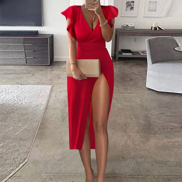 casual dresses women's 2021 product elegant deep v leader high slit pleated female party dress, Black;gray
casual dresses women's 2021 product elegant deep v leader high slit pleated female party dress, Black;gray