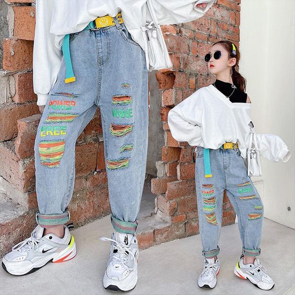 kids denim trousers childrens clothing korean fashion high waist belt slim color hole ripped pants for teen girls 5 14yrs, Blue
kids denim trousers childrens clothing korean fashion high waist belt slim color hole ripped pants for teen girls 5 14yrs, Blue