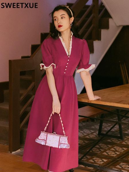 summer women french chic retro v-neck rose red dress fashion party 2021 elegant midi ladies casual dresses, Black;gray
summer women french chic retro v-neck rose red dress fashion party 2021 elegant midi ladies casual dresses, Black;gray