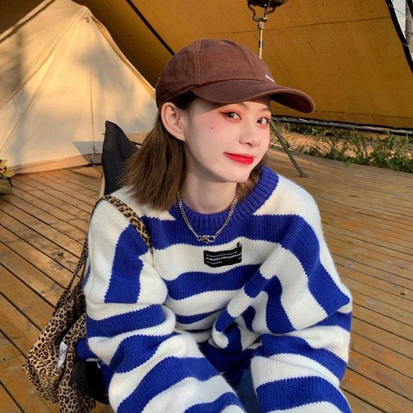 women's sweaters fall/winter 2021 thick loose outer wear striped round neck salt bf wind long-sleeved knitted sweater women, White;black
women's sweaters fall/winter 2021 thick loose outer wear striped round neck salt bf wind long-sleeved knitted sweater women, White;black