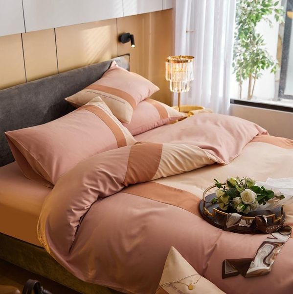 bedding sets modern and simple color matching embroidered luxury sheet set four-piece nordic large size bed pink
bedding sets modern and simple color matching embroidered luxury sheet set four-piece nordic large size bed pink