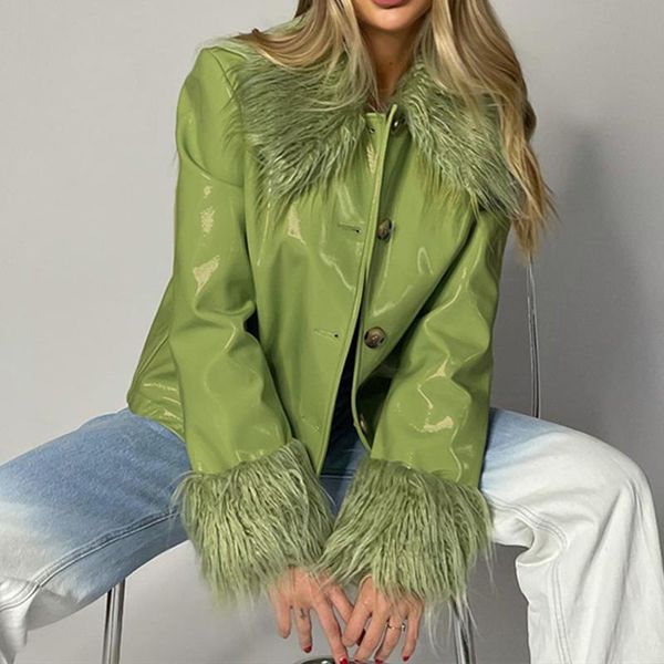 women's jackets weiyao green leather women autumn faux fur turn down long sleeve casual winter fashion pu coat biker cropped outerwear, Black;brown
women's jackets weiyao green leather women autumn faux fur turn down long sleeve casual winter fashion pu coat biker cropped outerwear, Black;brown