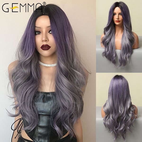 long wavy ombre black purple ash gray synthetic wigs for women afro natural middle part cosplay wigs heat resistant fiber
long wavy ombre black purple ash gray synthetic wigs for women afro natural middle part cosplay wigs heat resistant fiber