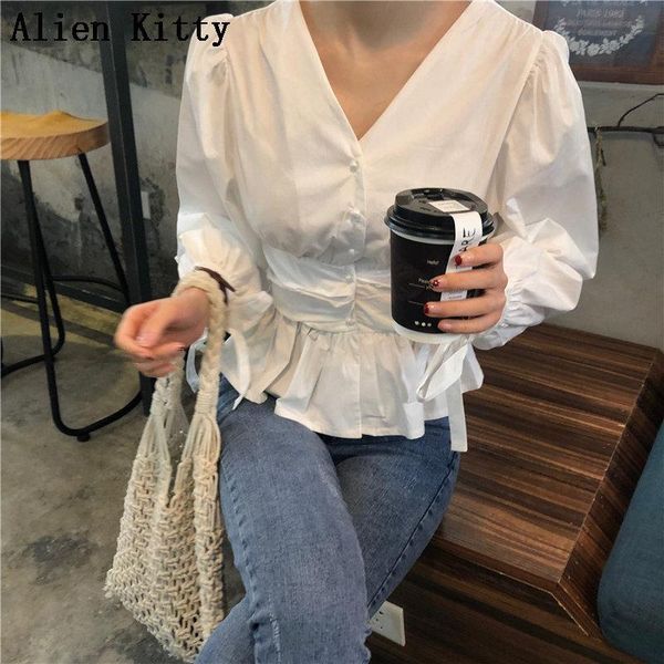 women's blouses & shirts alien kitty loose bow women long sleeve fresh waist-controlled sweet solid elegant v-neck shirt, White
women's blouses & shirts alien kitty loose bow women long sleeve fresh waist-controlled sweet solid elegant v-neck shirt, White