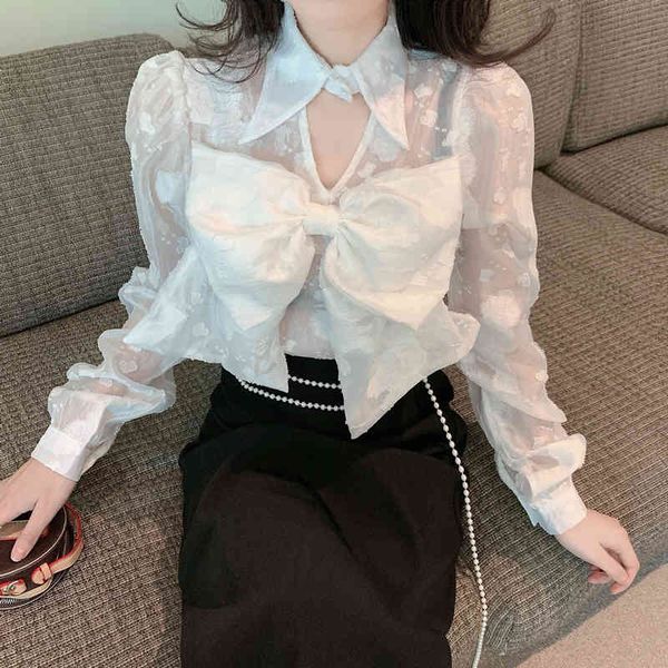 spring chic womens long sleeve turn down collar blouse white fashion bowknot hollow out jacquard shirts and 210514
spring chic womens long sleeve turn down collar blouse white fashion bowknot hollow out jacquard shirts and 210514
