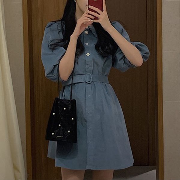 blue woman dress girl dresses korean fashion short puff sleeve turn-down collar solid cotton clothing single breasted, Black;gray
blue woman dress girl dresses korean fashion short puff sleeve turn-down collar solid cotton clothing single breasted, Black;gray