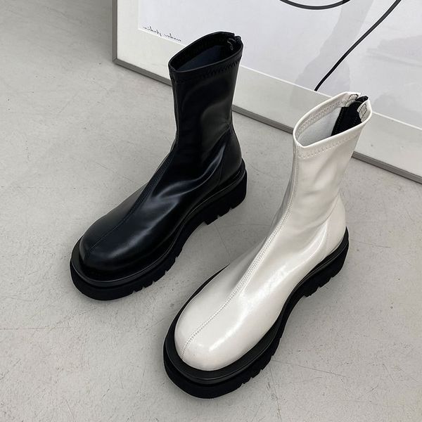 white medium tube elastic socks 2021 autumn net red korean nude thick soled martin thin short boots, Black
white medium tube elastic socks 2021 autumn net red korean nude thick soled martin thin short boots, Black