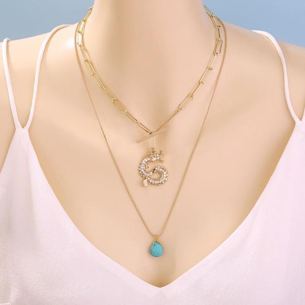 chains fashion zircon dragon shape pendants necklace cute water drops turquoise ot buckle multi-layer for women party gift, Silver
chains fashion zircon dragon shape pendants necklace cute water drops turquoise ot buckle multi-layer for women party gift, Silver