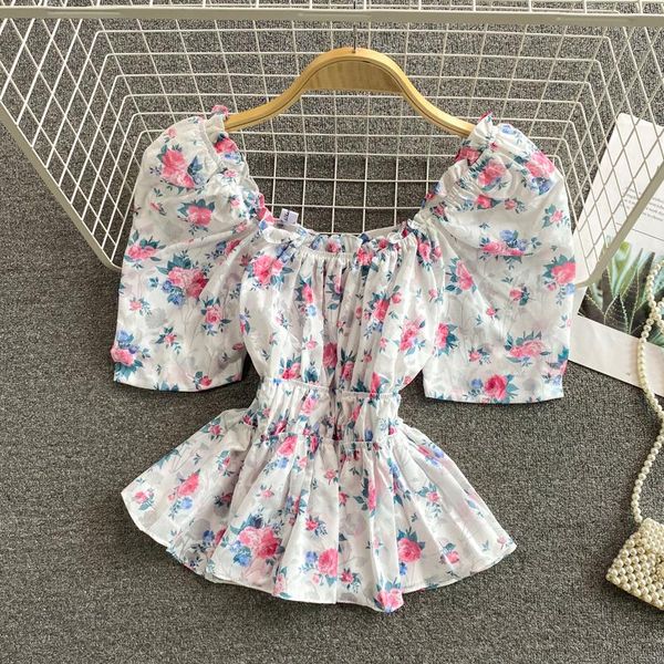 women's polos puff sleeve french sweet, age-reducing, clavicle design, small high waist, short floral waist shirt, White
women's polos puff sleeve french sweet, age-reducing, clavicle design, small high waist, short floral waist shirt, White