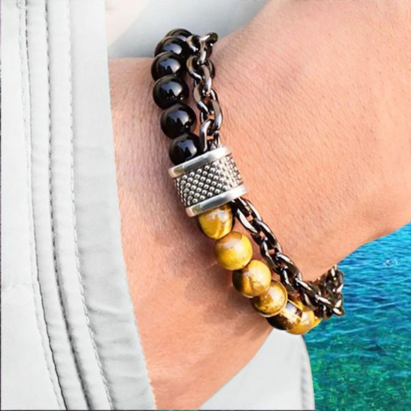 black white stone men's bracelets double chain link stainless steel beaded bangle male jewelry charm, Golden;silver
black white stone men's bracelets double chain link stainless steel beaded bangle male jewelry charm, Golden;silver