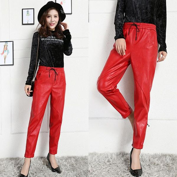 women's pants & capris autumn pu red leather faux elastic waist harem high casual trousers, Black;white
women's pants & capris autumn pu red leather faux elastic waist harem high casual trousers, Black;white