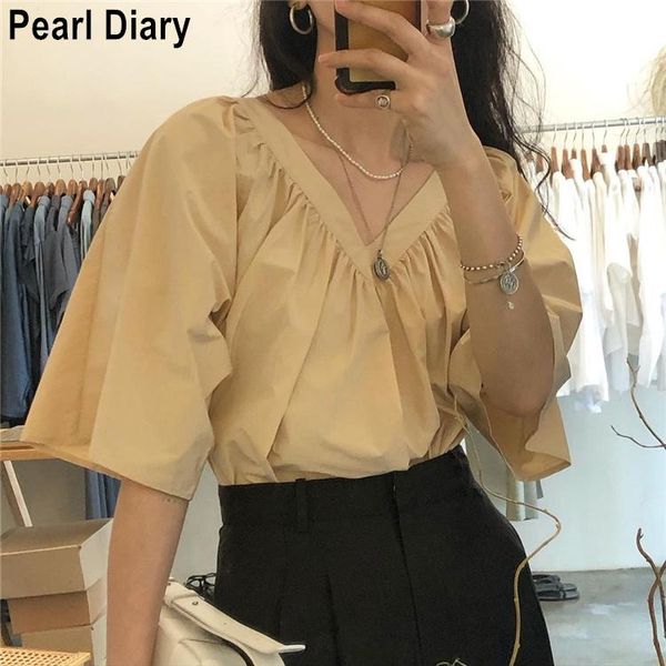 women's blouses & shirts women summer short sleeve v-neck loose solid color vintage shirt casual 2021 korean fashion blusas mujer, White
women's blouses & shirts women summer short sleeve v-neck loose solid color vintage shirt casual 2021 korean fashion blusas mujer, White