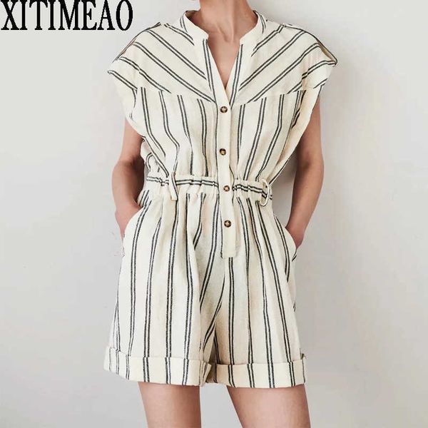 za women summer casual pants v-neck short sleeve shorts striped jumpsuit bodycon trousers xitimeao 210602, Black;white
za women summer casual pants v-neck short sleeve shorts striped jumpsuit bodycon trousers xitimeao 210602, Black;white