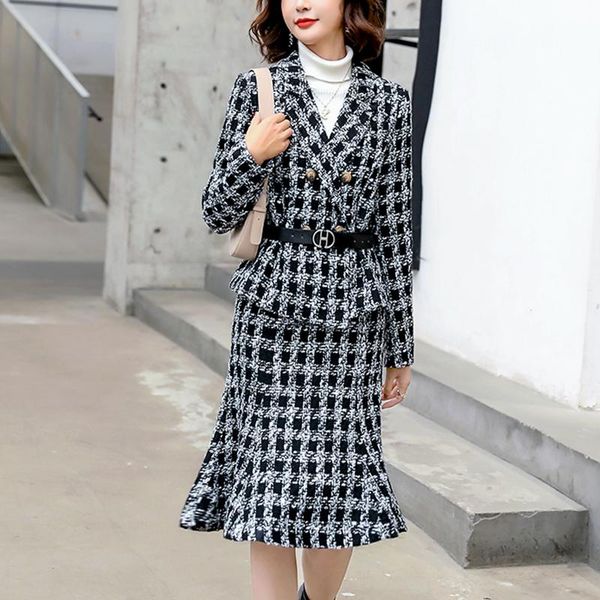 two piece dress winter matching set tweed blazer and skirts suits women england style double breasted belt feminino femme, White
two piece dress winter matching set tweed blazer and skirts suits women england style double breasted belt feminino femme, White