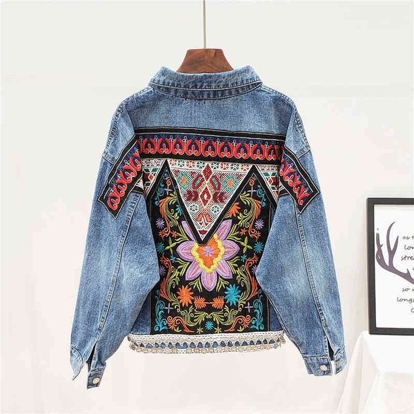 women's jackets vintage jeans coat women handwork beading embroidery flowers loose short bohemia denim female long sleeve outwear, Black;brown
women's jackets vintage jeans coat women handwork beading embroidery flowers loose short bohemia denim female long sleeve outwear, Black;brown