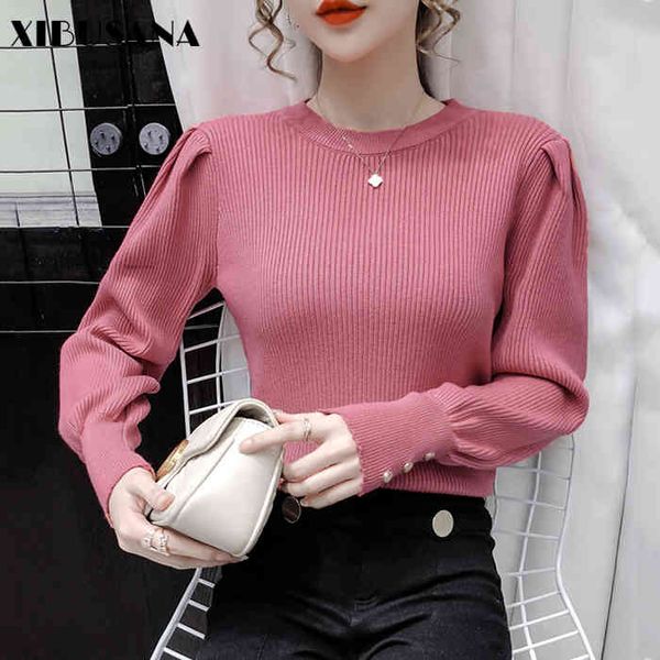 women o-neck long sleeve sweaters spring autumn puff solid knitted female elegant bottoming shirts 210423, White;black
women o-neck long sleeve sweaters spring autumn puff solid knitted female elegant bottoming shirts 210423, White;black