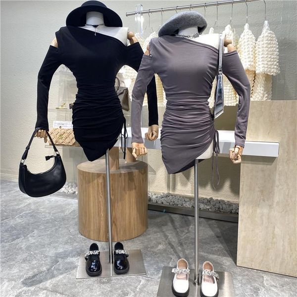 casual dresses brand original design goddess inclined shoulder long sleeve rope dress versatile slim drape irregular buttock wrap, Black;gray
casual dresses brand original design goddess inclined shoulder long sleeve rope dress versatile slim drape irregular buttock wrap, Black;gray