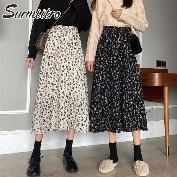 surmiitro spring summer women korean style white black floral print high waist sun school midi long female skirt 210712
surmiitro spring summer women korean style white black floral print high waist sun school midi long female skirt 210712