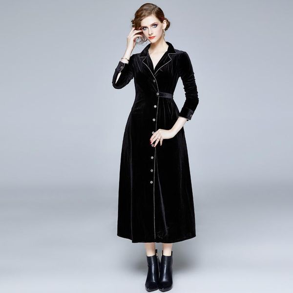 casual dresses vintage black velvet suit collar party dress for women designer single breasted long sleeve elegant, Black;gray
casual dresses vintage black velvet suit collar party dress for women designer single breasted long sleeve elegant, Black;gray