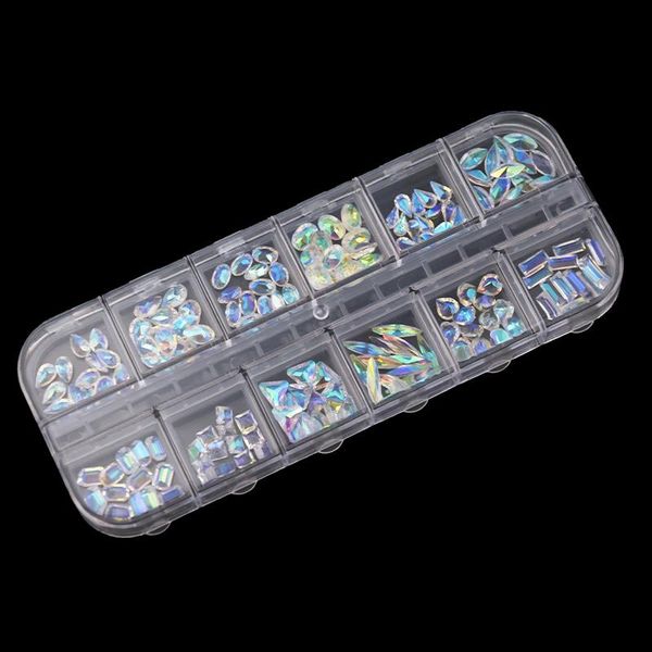 nail art decorations 12 grid/box crystal rhinestone ab color pointed back cut 4x6/4x8 mm sizes- shaped clear non fix gem d99, Silver;gold 
nail art decorations 12 grid/box crystal rhinestone ab color pointed back cut 4x6/4x8 mm sizes- shaped clear non fix gem d99, Silver;gold