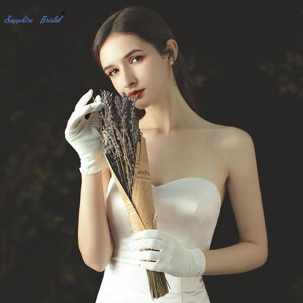 bridal gloves sapphire women's wrist length wedding elegant finger pearls formal party simple, White
bridal gloves sapphire women's wrist length wedding elegant finger pearls formal party simple, White