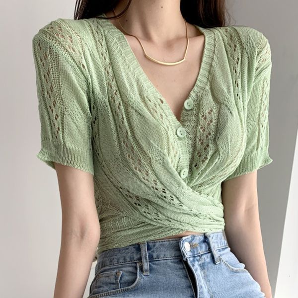 & tees summer thin short knotted waist lace up hollow out short-sleeved knitted solid sweet elegant t-shirts 210515, White
& tees summer thin short knotted waist lace up hollow out short-sleeved knitted solid sweet elegant t-shirts 210515, White