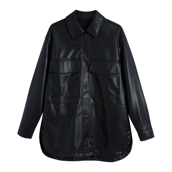 women's leather & faux women solid black blouse design fashion jacket coat female turn down collar single breasted pocket loose top
women's leather & faux women solid black blouse design fashion jacket coat female turn down collar single breasted pocket loose top