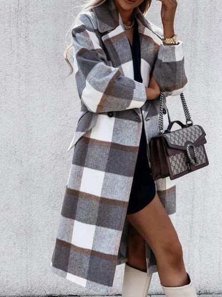 women's wool & blends turn-down collar woolen coat autumn winter long overcoat women elegant sleeve suit fashion plaid trench, Black
women's wool & blends turn-down collar woolen coat autumn winter long overcoat women elegant sleeve suit fashion plaid trench, Black