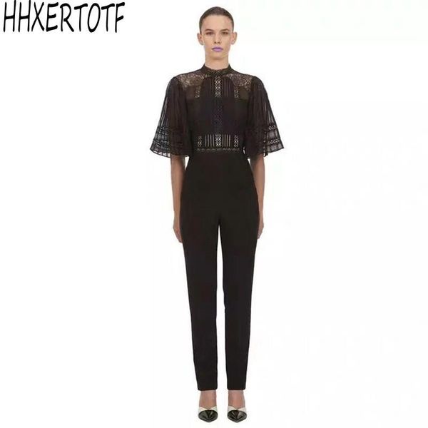 women's jumpsuits & rompers fashion women temperament cloak sleeve mesh lace patchwork black jumpsuit high waist overalls romper, Black;white 
women's jumpsuits & rompers fashion women temperament cloak sleeve mesh lace patchwork black jumpsuit high waist overalls romper, Black;white